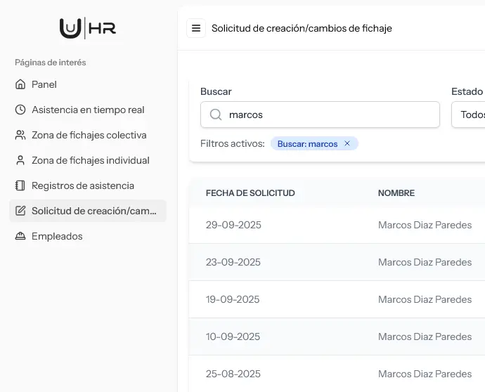 Solicitud de creación y cambios de fichaje